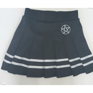Spencer's BodyRage Black Pleated Skirt‎ Pentagram Stripe Gothic Emo Medium